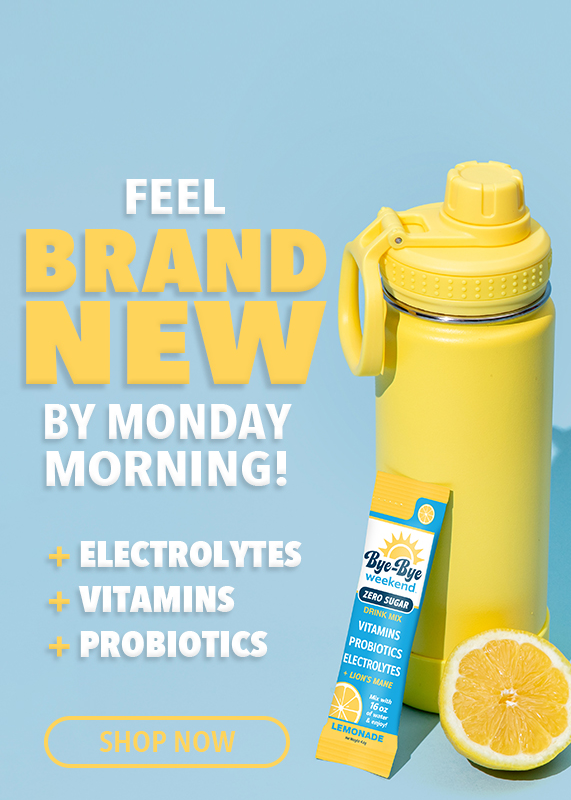 bye bye weekend sugar free lemonade flavored recovery drink mix restore replenish electrolytes 